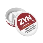 ZYN Cinnamon 3mg can with 15 sweet and spicy nicotine pouches.