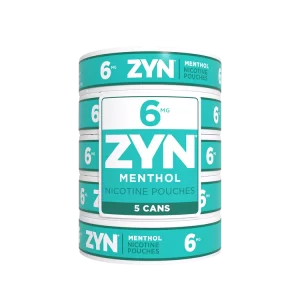 ZYN Menthol 6mg – 1 Roll with 5 cans in sealed packaging, featuring fresh green label.