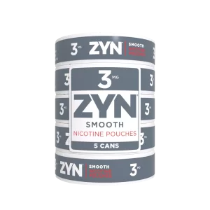 ZYN Smooth 3mg – 1 Roll with 5 cans, showing clean white design and neatly stacked, sealed packaging.